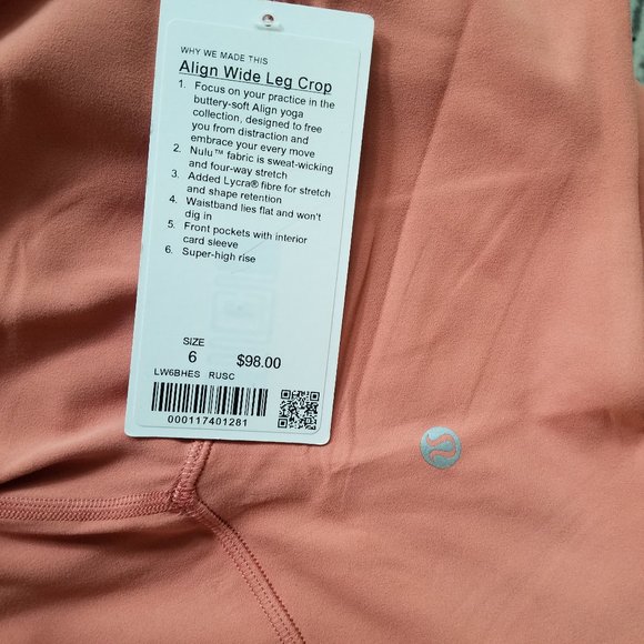 Align Wide Leg Crop Lululemon Rustic Coral NWT